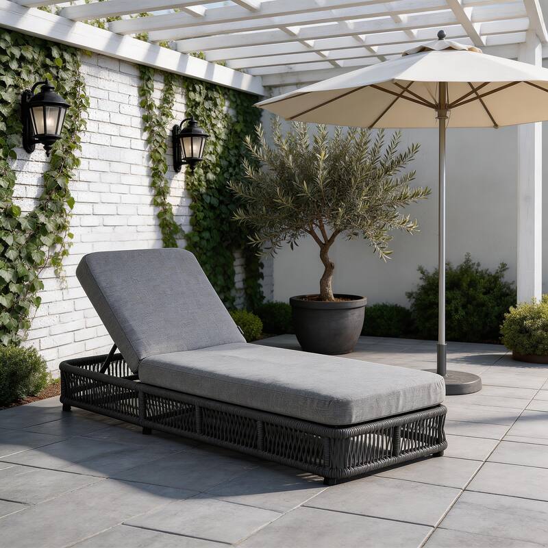Woven Rattan Outdoor Chaise Lounge With Cushion