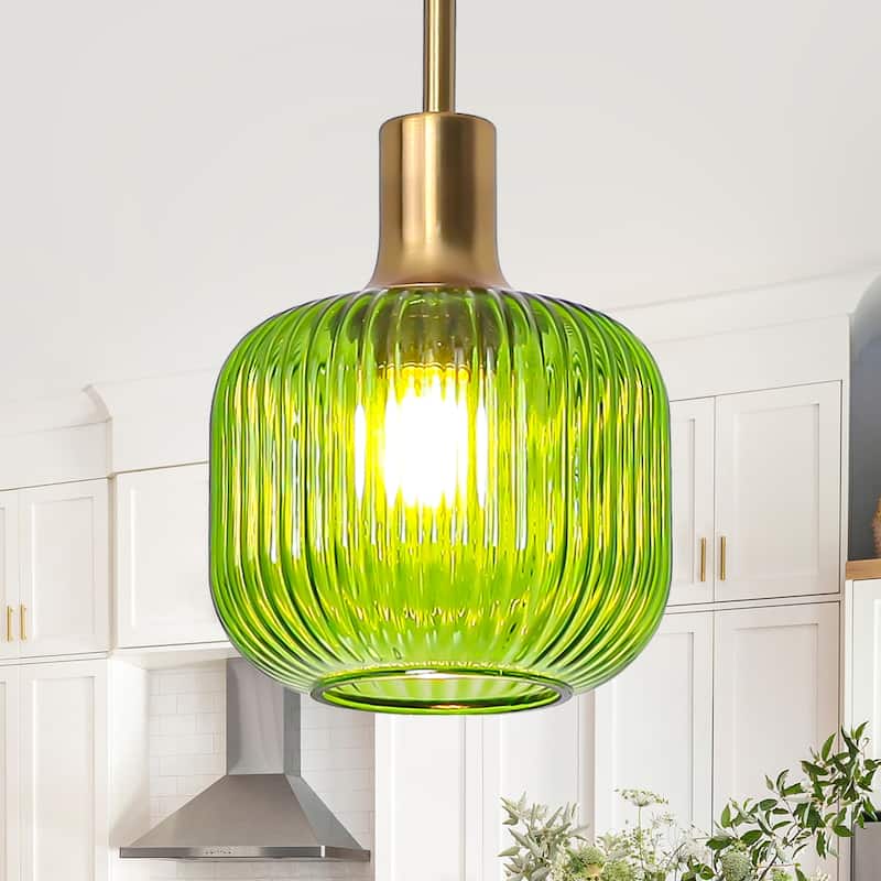 6" Wide Vintage 1-light Green Glass Pendant Light