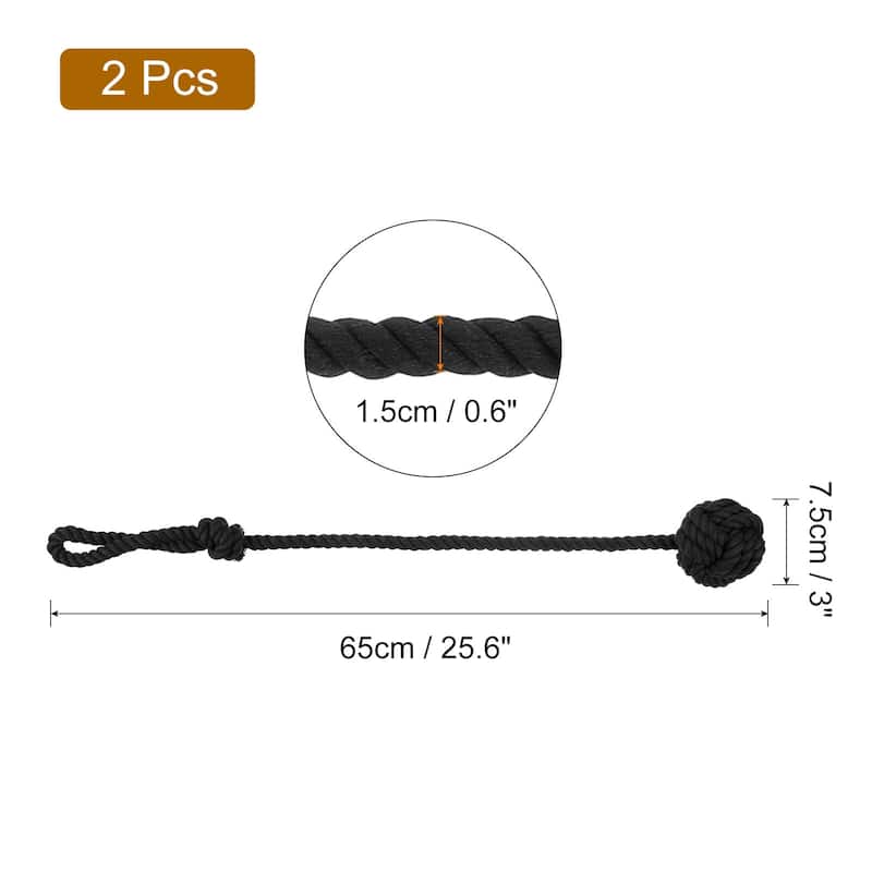 2Pcs Curtain Tiebacks Rope w Single Ball for Indoor/Outdoor Curtains - Black