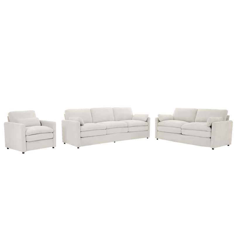 3-Pieces Chenille 6-Seat Sectional Sofa Set with Oversized Cloud Couch and Double Cushions