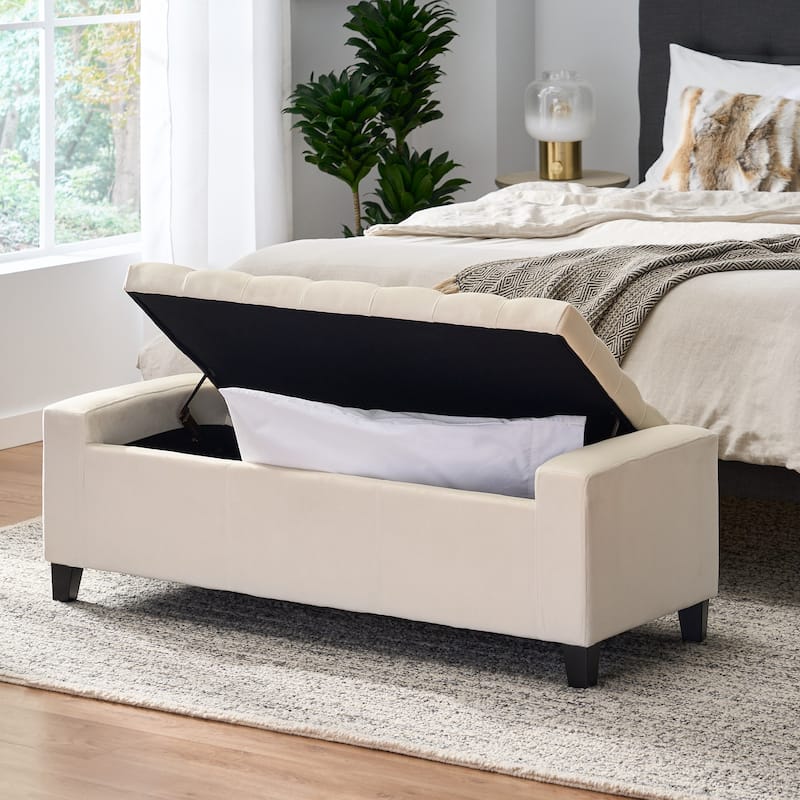Roomfitters Upholstered Storage Ottoman Bench with Tufted Top, Footrest and Entryway Seat,Ivory