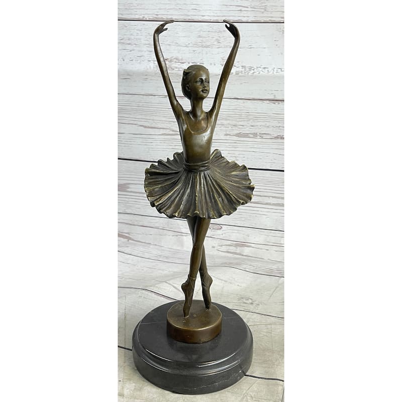 Fifth Position Releve Ballerina Ballet Dancer Bronze Sculpture Statue Figure On Marble Base