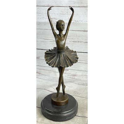 Fifth Position Releve Ballerina Ballet Dancer Bronze Sculpture Statue Figure On Marble Base