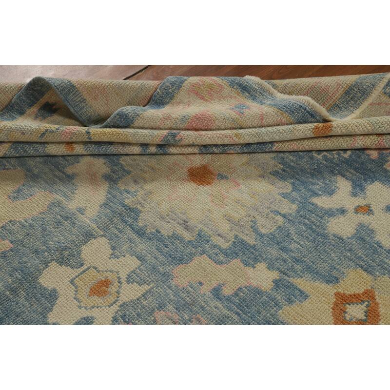 Hand Knotted Oriental 100% Wool Carpet Transitional All-Over Navy Blue & Blues Oushak Area Rug - 11' 8'' X 7' 8''
