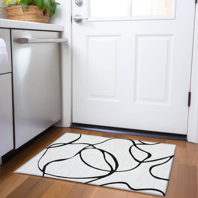 Premium Washable Super Soft Abstract Dash Mayfield Rug - White - 1'8" x 2'6"