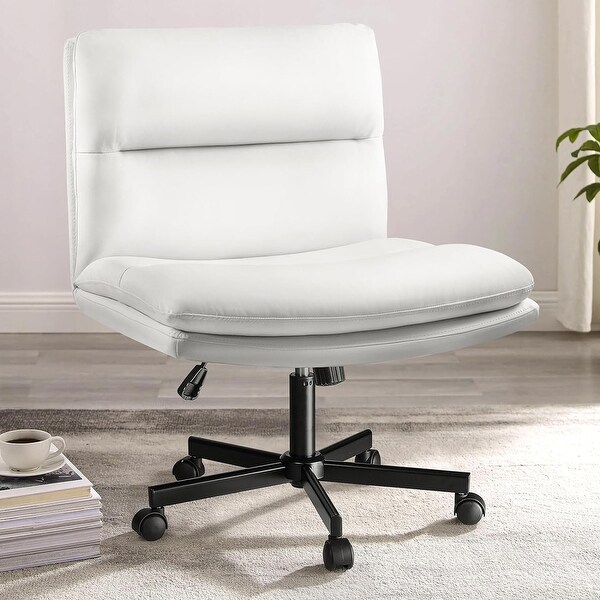 Bossin Criss Cross Chair with Wheels PU Leather Armless Cross Legged Office chair Adjustable Wide Seat Task Vanity Chair On Sale Bed Bath Beyond 40160674