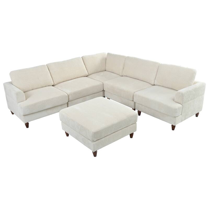 Corduroy Modular Sectional Sofa, L Shaped Corner Sectional Lounge Couches, wMovable Ottoman Sectional Sleeper Sofa Couch