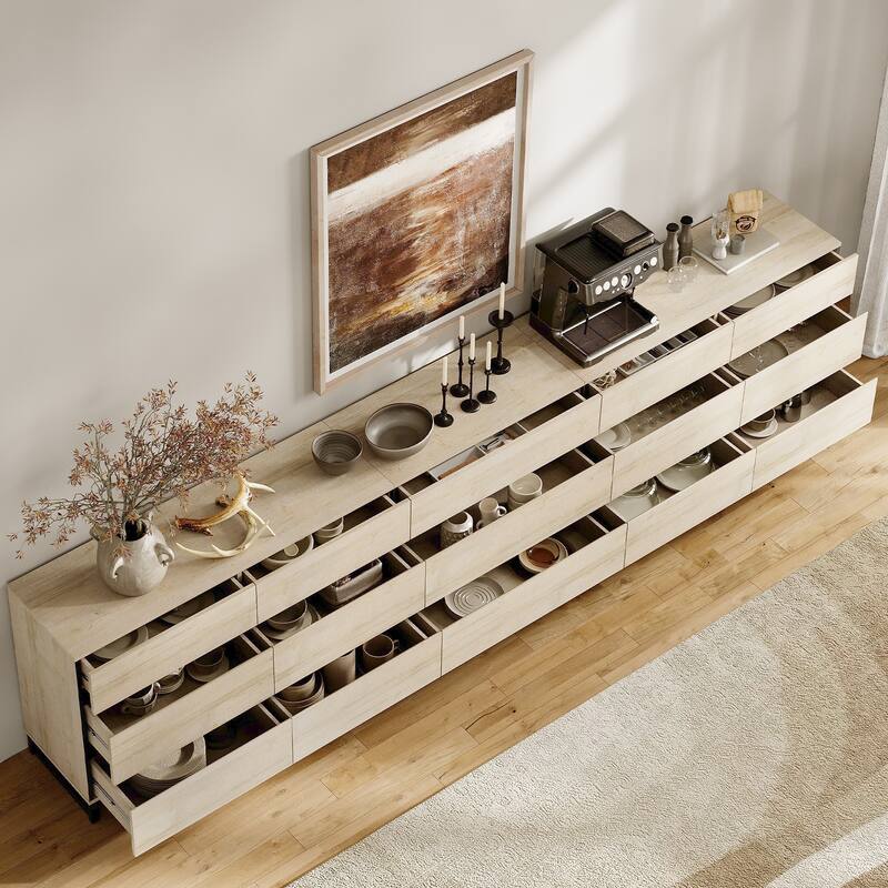 WAMPAT Dresser with Glass Doors, 3 in 1 Modern Chest of Drawers with Adjustable Shelves for Bedroom