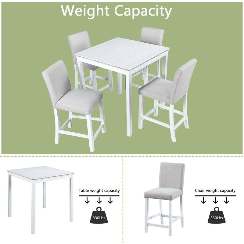 Modern Style 5-Piece Dining Set with Square Counter Height Table and 4 Upholstered Dining Chairs