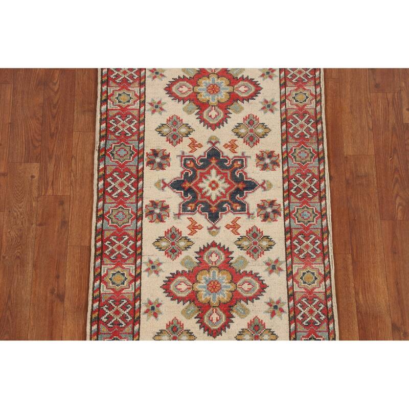 Geometric Kazak Runner Rug Hand-Knotted Wool Carpet - 2'1" x 5'10"