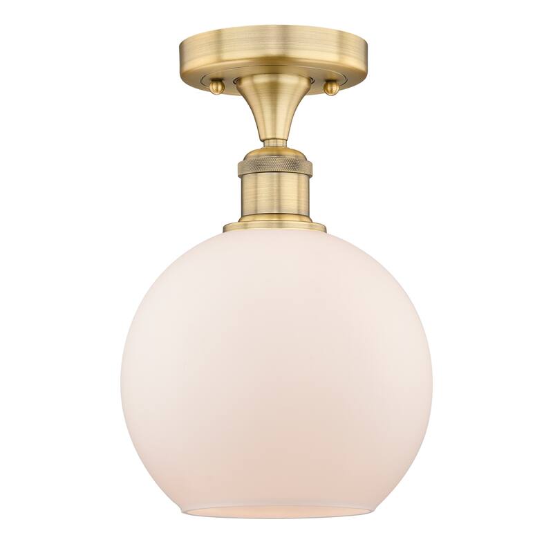 Innovations Lighting Edison Athens - 1 Light 8" Semi-Flush Mount - Brushed Brass/Matte White