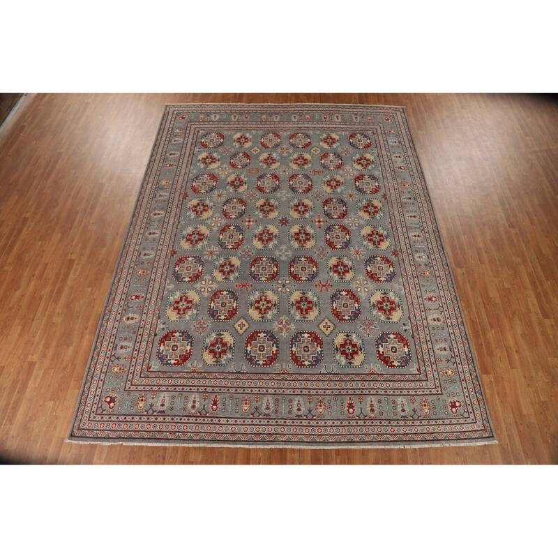 All-Over Geometric Kazak Oriental Area Rug Handmade Wool Carpet - 10'0" x 13'2"