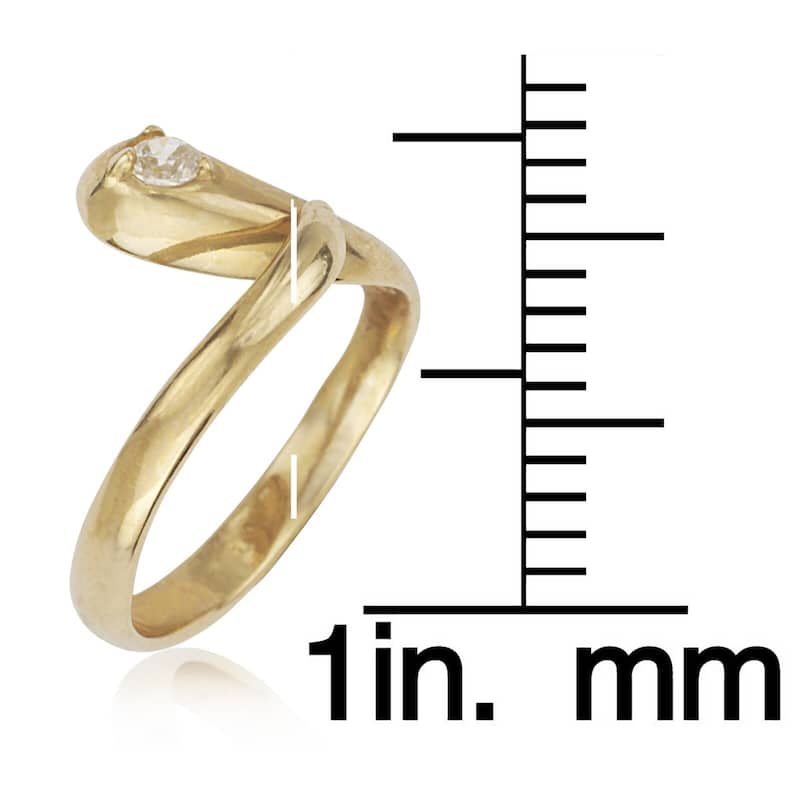 14k Yellow Gold Cubic Zirconia Adjustable Snake Toe ring - White