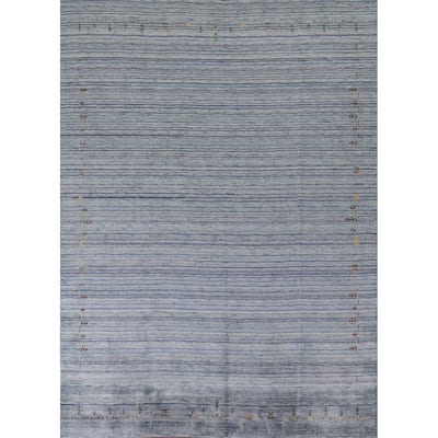 Striped Gabbeh Oriental Area Rug Handmade Blue Wool Carpet - 7'10"x 9'7"