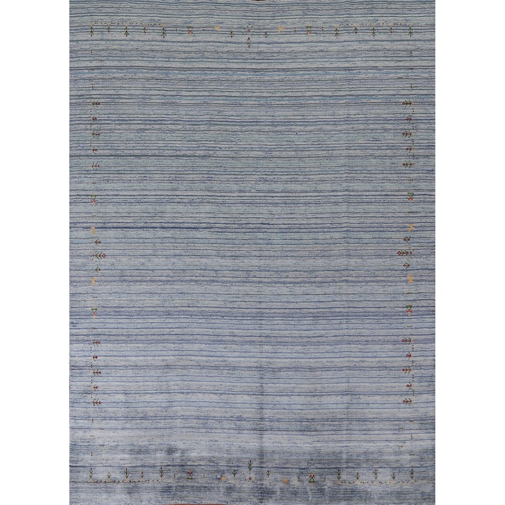 Striped Gabbeh Oriental Area Rug Handmade Blue Wool Carpet - 7'10"x 9'7"