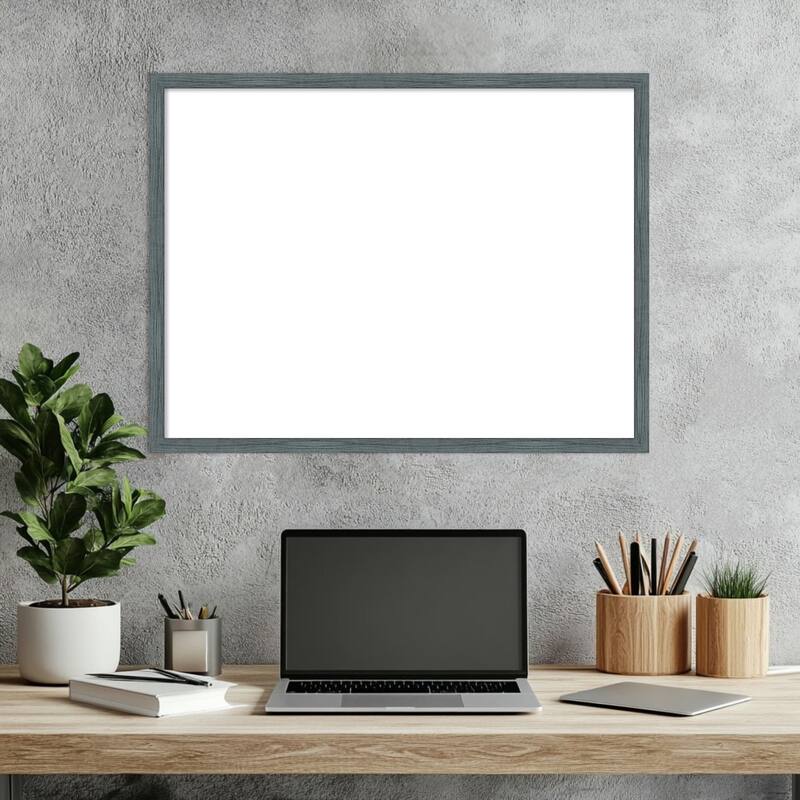 Amanti Art Dixie Blue Grey Rustic Narrow Framed Dry Erase Magnetic Board