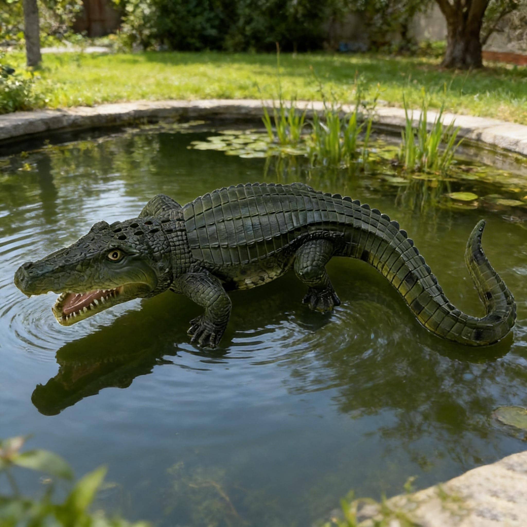 23"Simulated Crocodile Garden Statue, Resin Animal Ornament, Creative Indoor & Outdoor Decor for Garden, Porch, Pond & Backyard