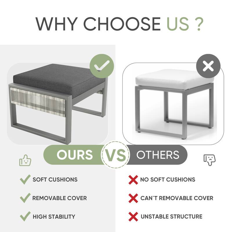 Gymojoy Outdoor Wicker Ottomans, Weatherproof Footstools with Cushions