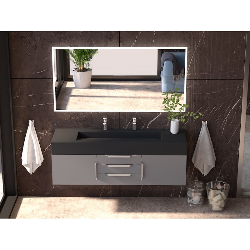 Nile 60" Wall Mounted Bathroom Vanity Set w/ Black Top