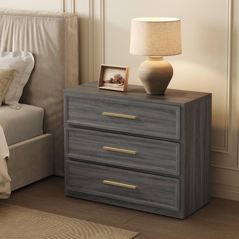 Gold-Accent 3-Drawer Nightstand: Multi-Use for Bedrooms, Guest Rooms & Dressers