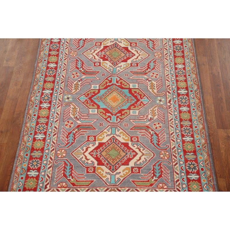 Grey Traditional Kazak Oriental Area Rug Handmade Wool Carpet - 4'0"x 6'0"