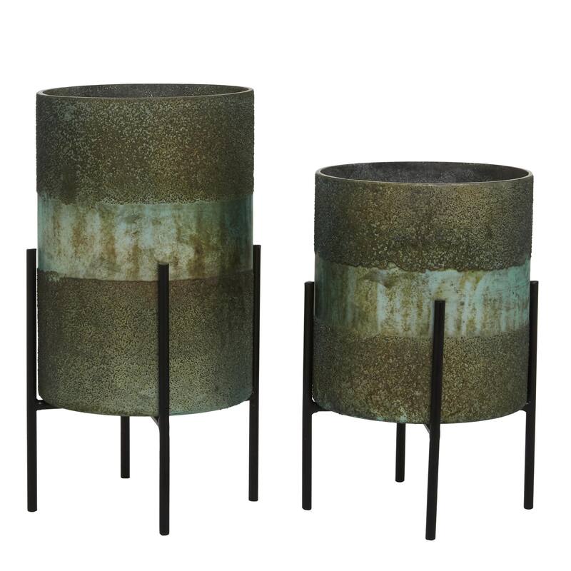Glass Room Hurricane Lamp with Removeable Stand - Set of 2 Green or Brown - Roche River Decor - Green - 10", 12"H