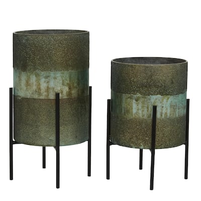 Glass Room Hurricane Lamp with Removeable Stand - Set of 2 Green or Brown - Roche River Decor