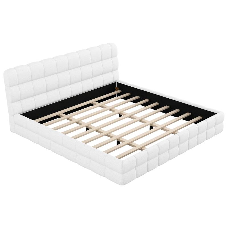 Upholstered Platform Bed with Headboard, No Box Spring Needed Low Profile Bed, Wood Slat Support Grounding Bed