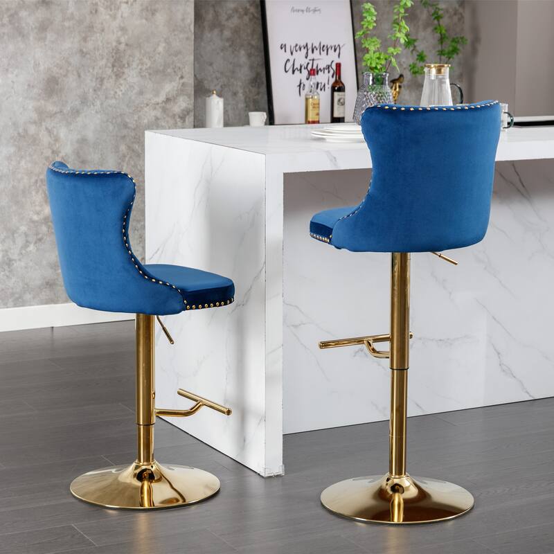 Set of 2 Swivel Velvet Barstools with Adjustable Height 25-33 Inches