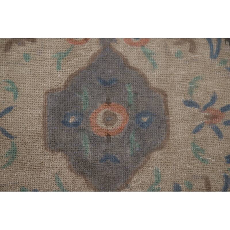 Hand Knotted Oriental 100% Wool Carpet Traditional Floral Beige & Ivories Tabriz Area Rug - 13' 3'' X 9' 10''