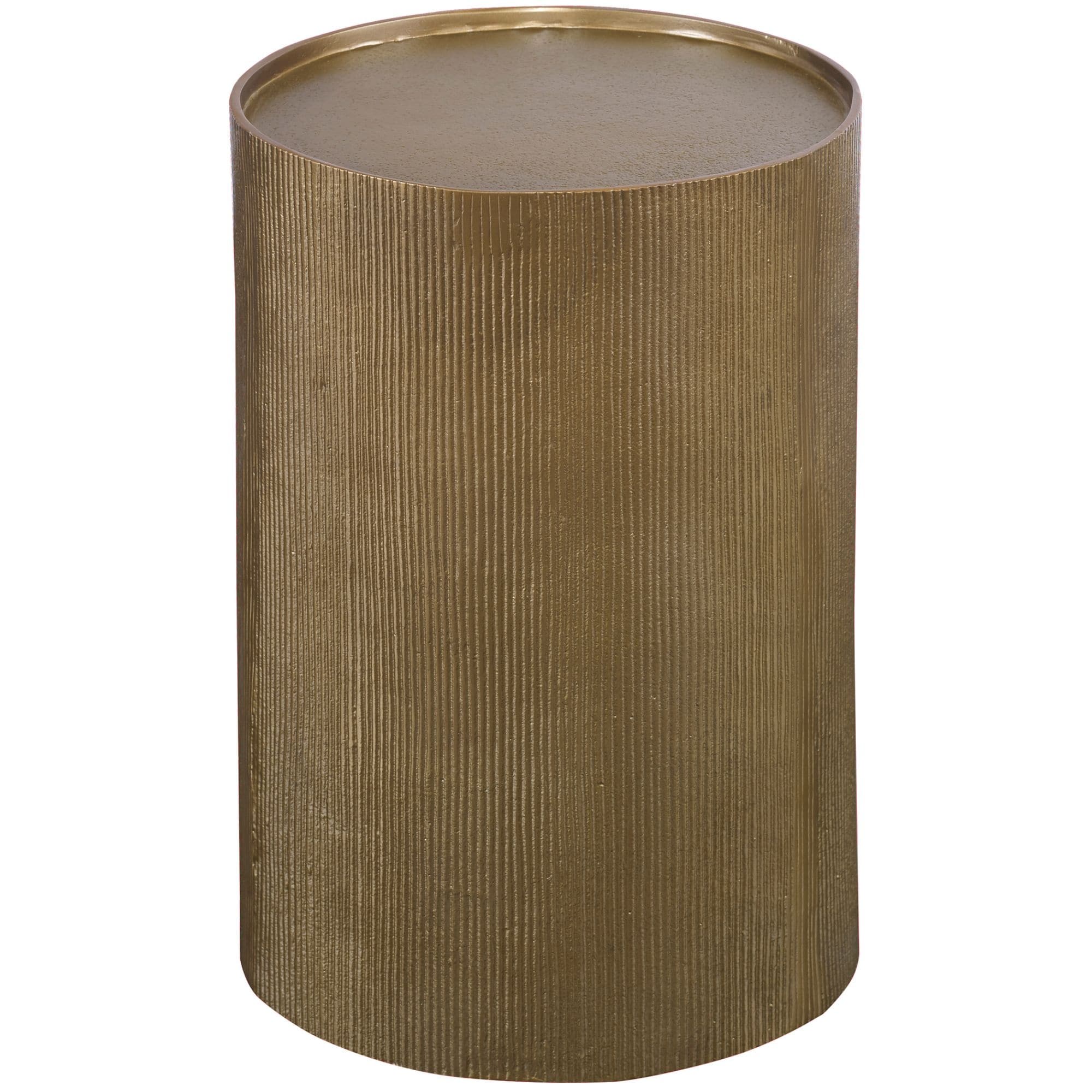 18" Antique Gold Modern Style Drum Shaped Accent Table
