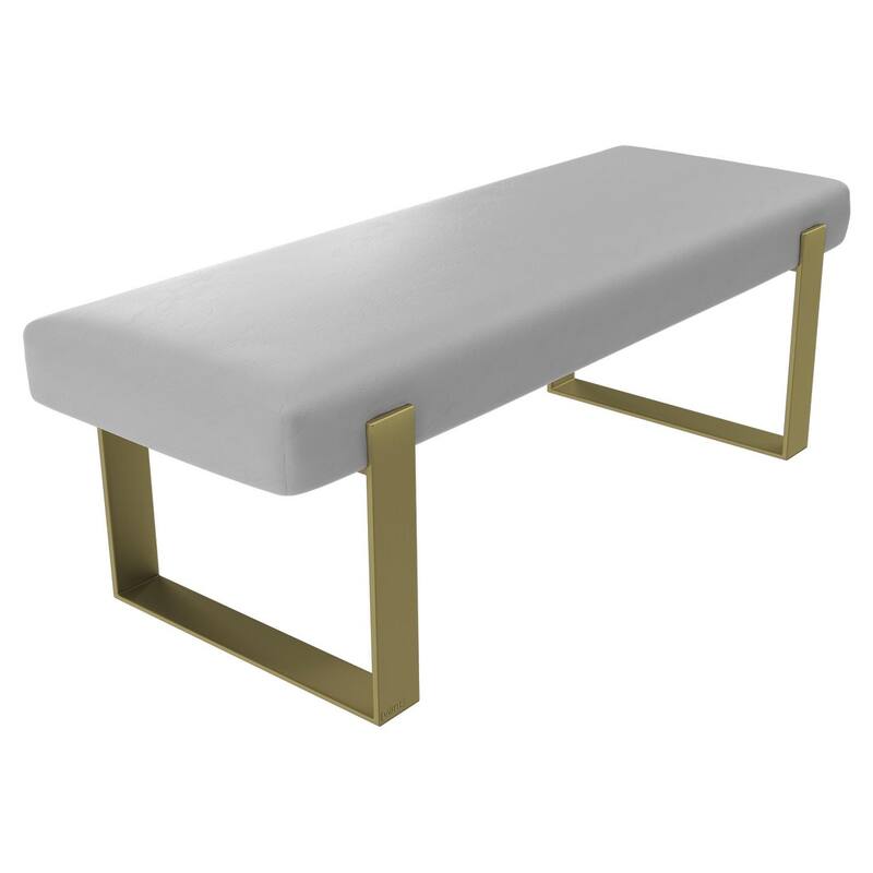 Vant Upholstered Bed Bench - Vintage Leather White Dove-Burnished Brass