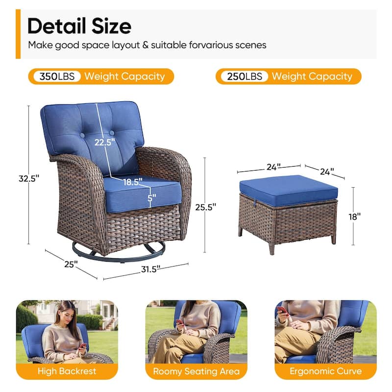 Pocassy Outdoor Swivel Chair Set Patio Funiture Chairs