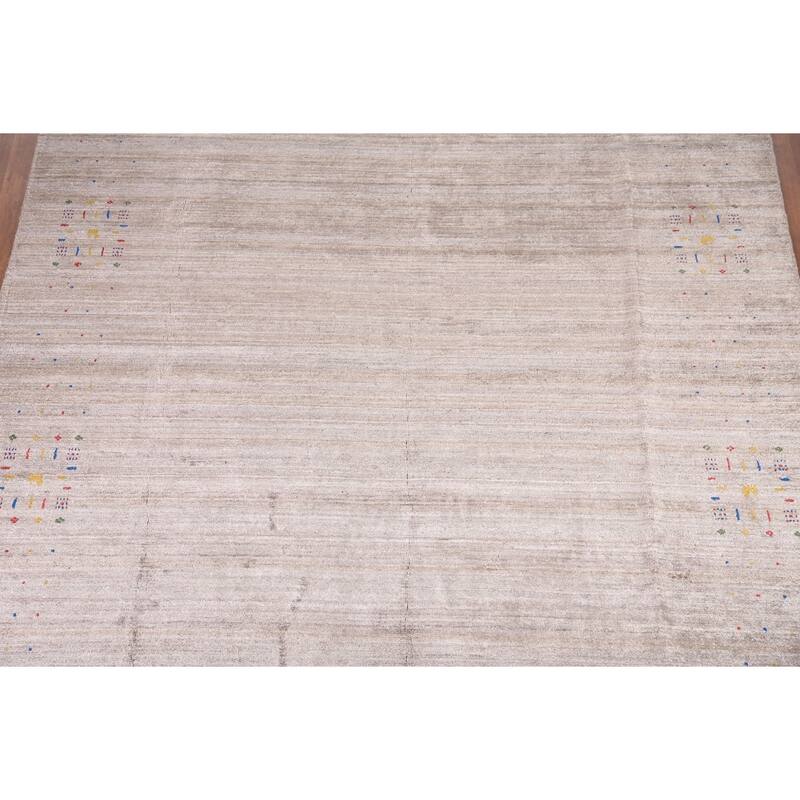 Tribal Gabbeh Oriental Area Rug Handmade Silk Beige Carpet - 8'0" x 9'8"