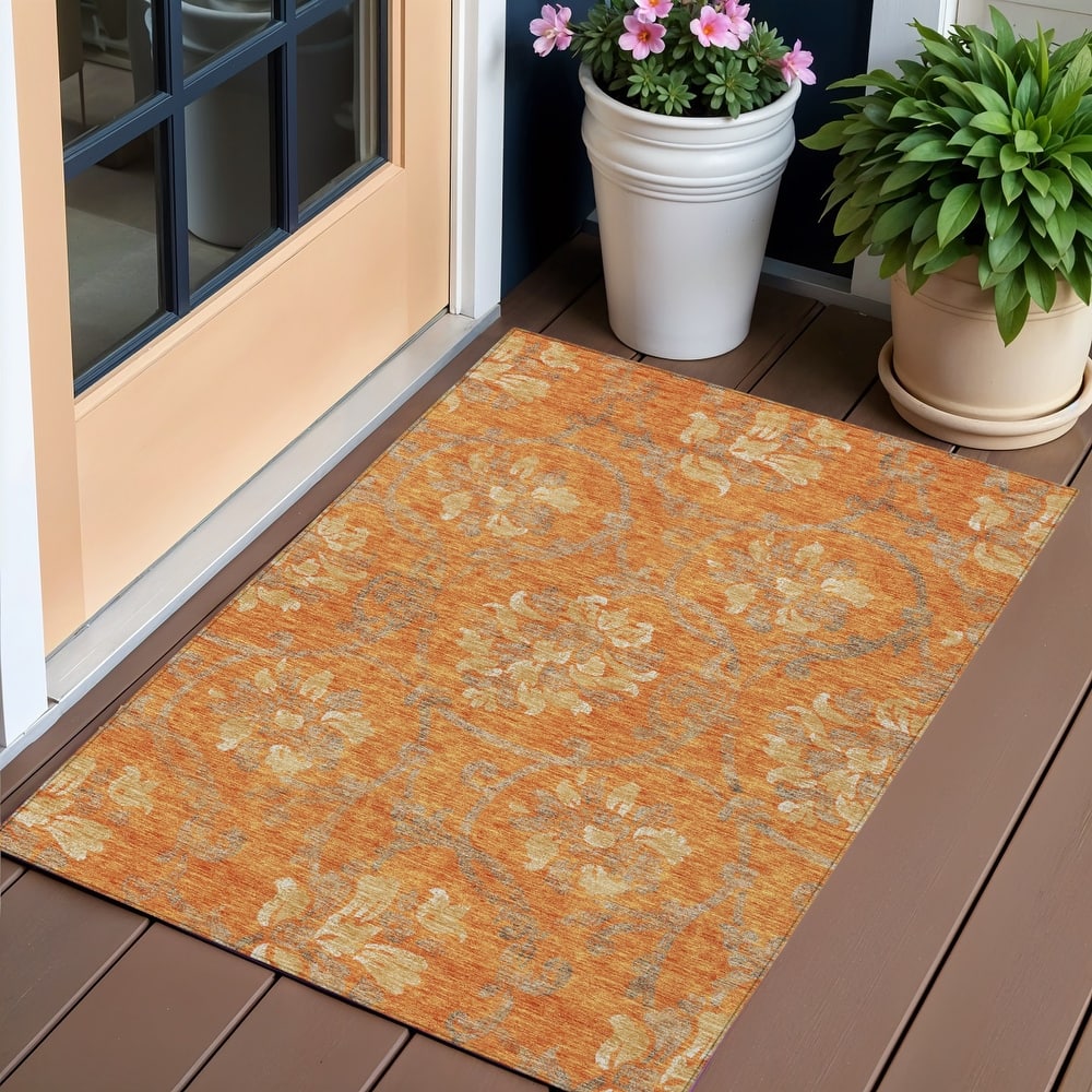 HomeRoots Floral Traditional Rectangle Outdoor Rug
