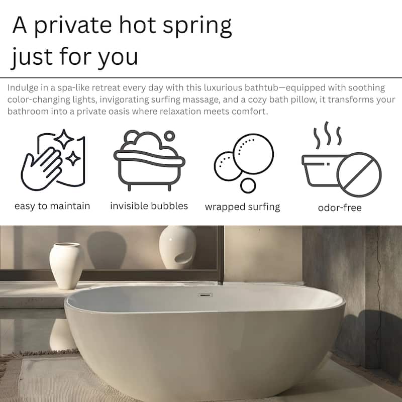 67" Whirlpool Air Bath Tub, Adjustable-Speed Blower with Air Control Switch