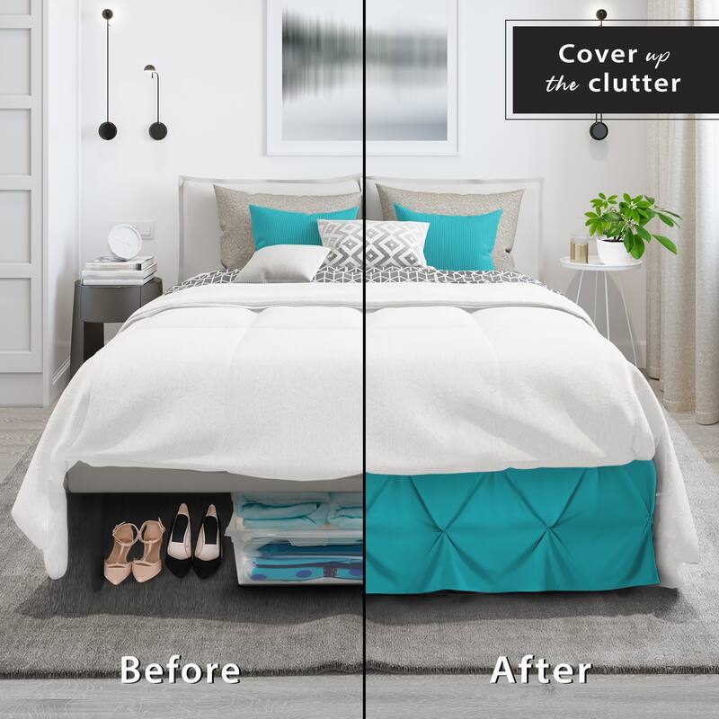 Nestl Pinch Pleat Bed Skirt - Soft Premium Microfiber Ruffle Bed Skirt - 14" Tailored Pintuck Wrap Around Dust Ruffle