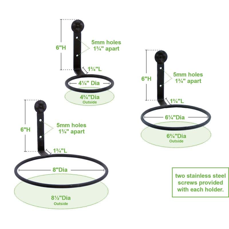 Achla Designs Set of 2 Wall Mounted Flower Pot Holder Ring Brackets, Black Powder Coat Finish