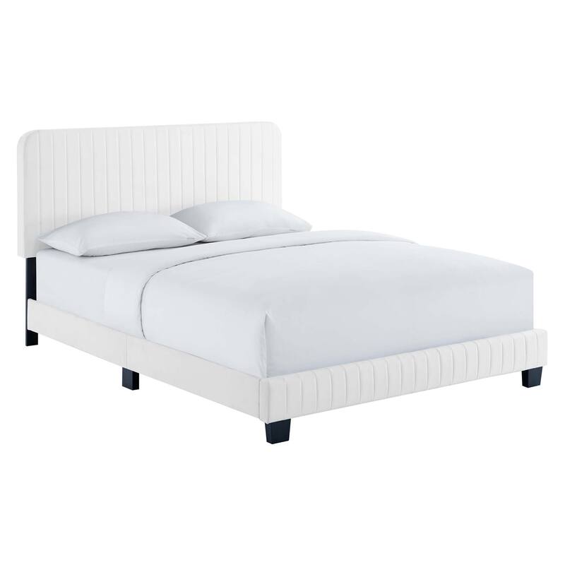 Celine Channel Tufted Performance Velvet King Platform Bed - White