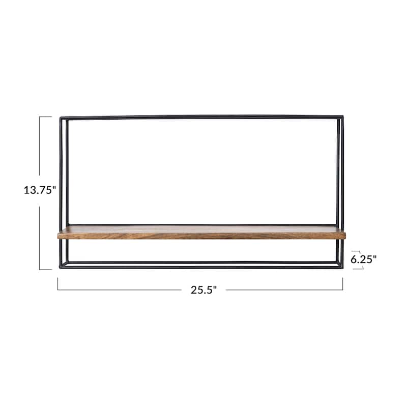 Metal and Wood Wall Shelf - 25.5"L x 6.3"W x 13.8"H