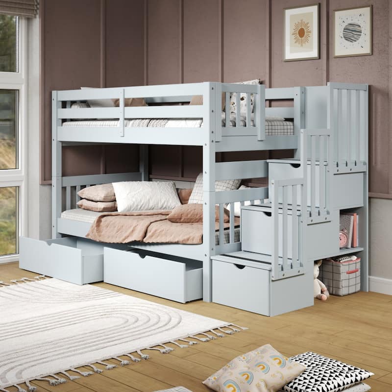 Taylor & Olive Trillium Twin over Twin Stairway Bunk Bed, 2 Drawers