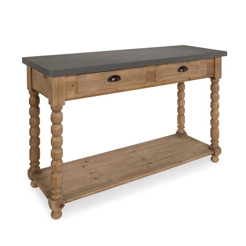 Rutledge Two Drawer Console Table, Rustic Wood and Concrete Gray Top - rustic wood, gray