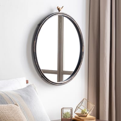 Livabliss Deora Antique Gold Bird Round Mirror - 26"H x 24"W