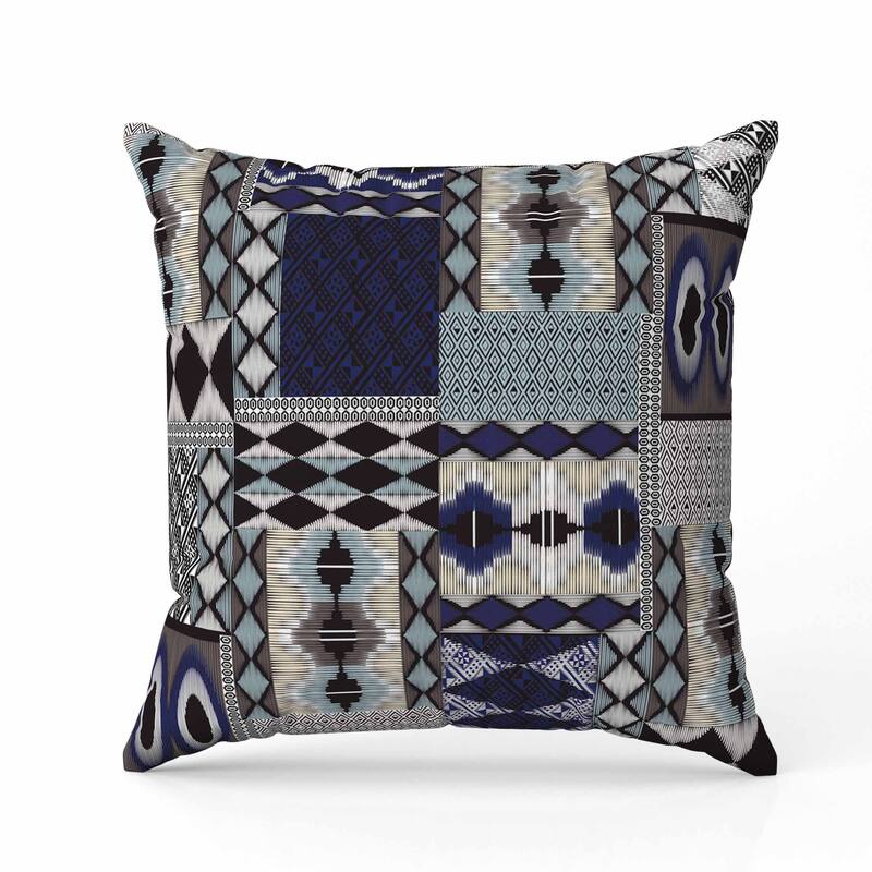 Patched Perfection Indoor/Outdoor Reversible Throw Pillow Blue and Granite