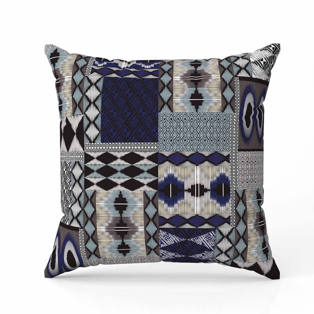 Patched Perfection Indoor/Outdoor Reversible Throw Pillow Blue and Granite