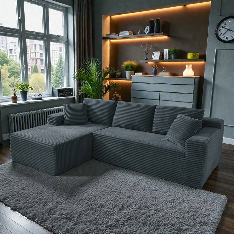 No Assembly Cloud Sectional Sofa, L Shaped Deep Seat Corduroy Modular Couch for Living Room Apartment
