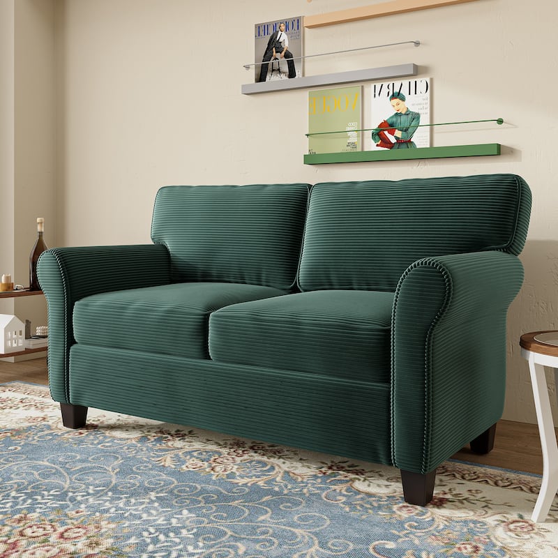 Dark Green 2-Seater Sofa Couch Loveseat for Living Room Bedroom, Sleeper Sofa Couch with Armrests and Wood Frame