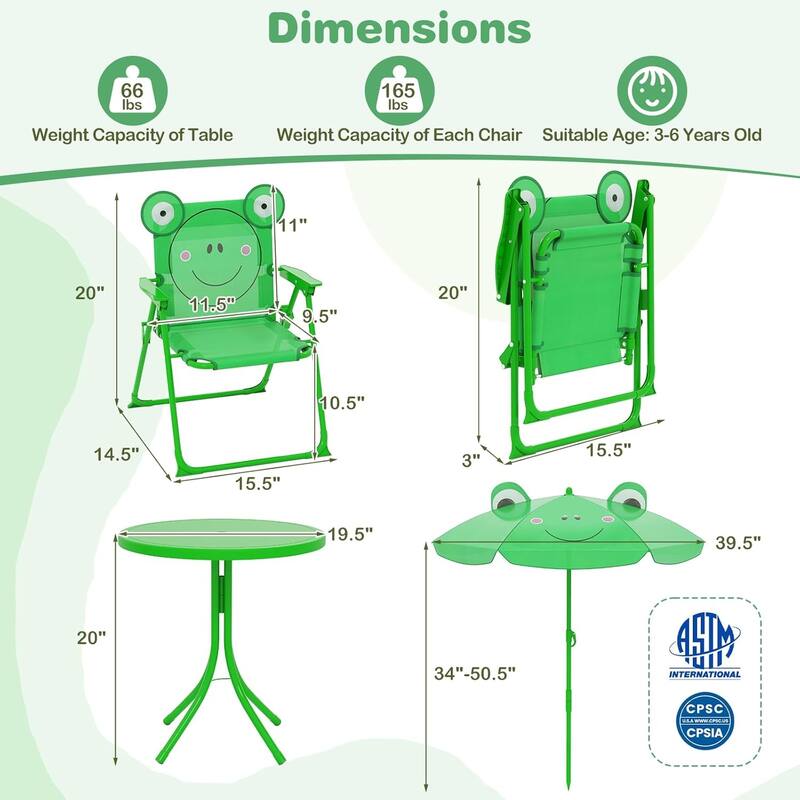 3 PCS Kids Picnic Table Outdoor Table w/ Folding Chairs & Umbrella