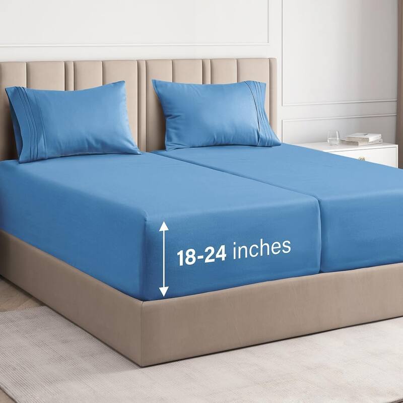 CGK Linens 4 Piece Solid Microfiber Extra Deep Pocket Bed Sheet Set