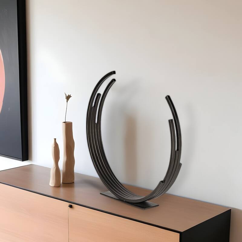 HomeRoots 20" Black Iron Modern Abstract Tabletop Sculpture